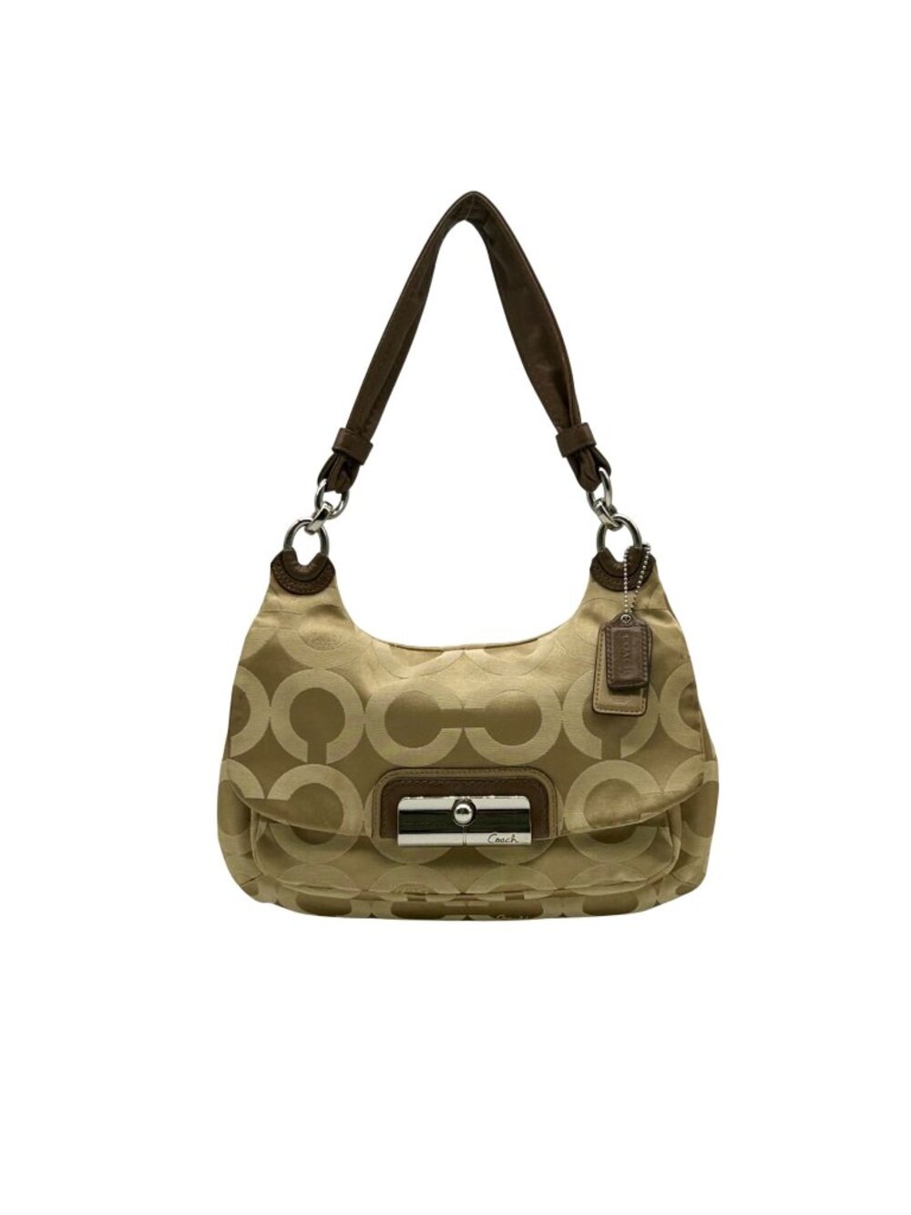 Coach Khaki Op Art Signature Canvas Hobo Shoulder Bag